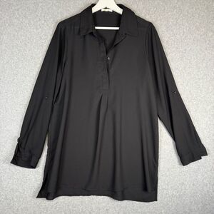 Pleione Women's Size Medium Black Long Sleeve Hi Low Hem Collared Blouse Shirt